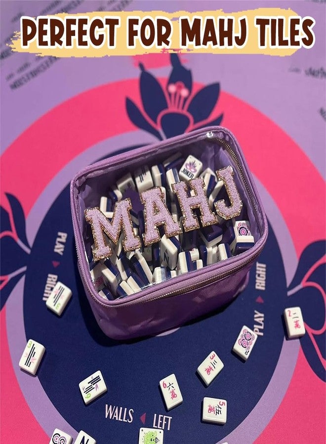 HongEast Mahjong Tiles Bag,Empty Thickened American Mahjong Bag with Zipper Suitable for 1.2"(30mm) Standard Size Waterproof Mahjong Storage Case Accessories Gifts for Game Lover Travel Women (Purple) - Image 2